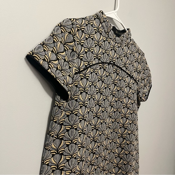 Zara • metallic asian style paisley brocade print short sleeve mini dress - Picture 10 of 16